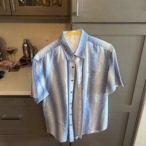 Men's Short-Sleeve Patterned Dress Shirt - Light Blue